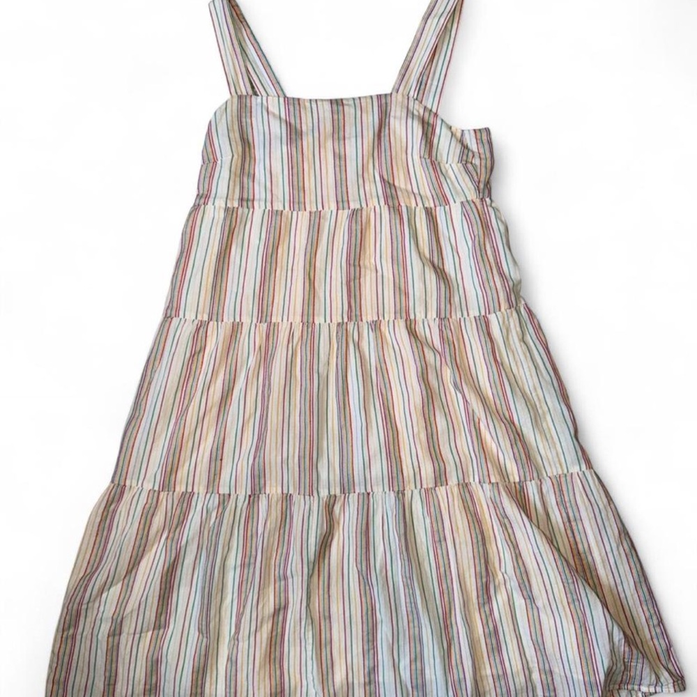 Madewell Striped Button-Back Tiered Dress in Textural Rainbow Stripe - Picture 3 of 5